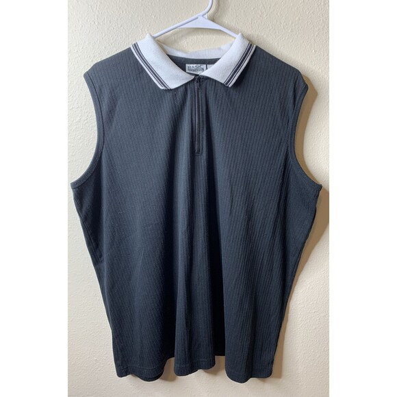 Basic Editions Vintage 90's Black Ribbed Zipper Neck Sleeveless Casual Tank 2x - Picture 1 of 8